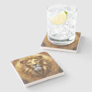 Stunning Gold Lion Head Stone Coaster