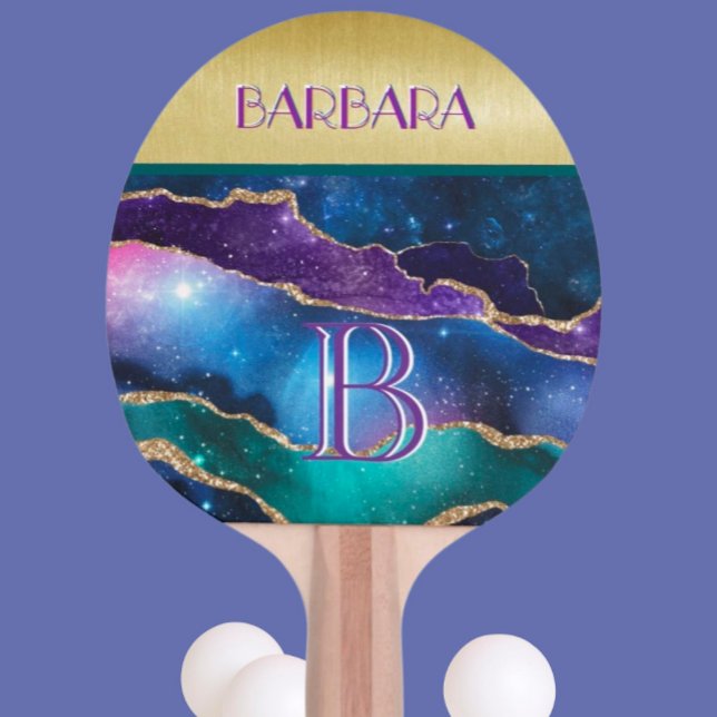 Stunning Gold Teal Purple Custom Monogram  Ping Pong Paddle (Creator Uploaded)
