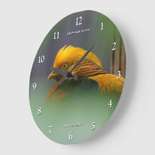 Stunning Golden Pheasant Bird Between the Leaves Large Clock