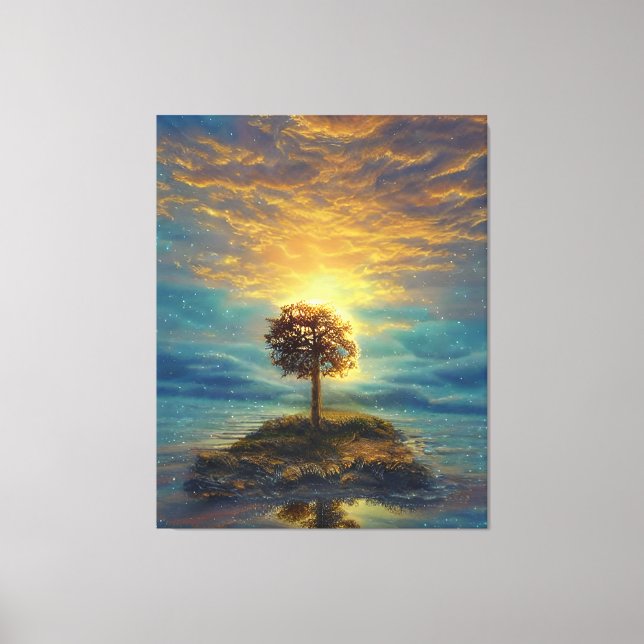 Stunning Golden Sunset Tree Canvas Print (Front)