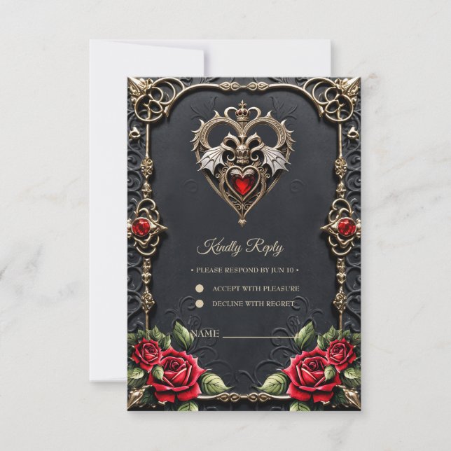 Stunning gothic heart  RSVP card (Front)