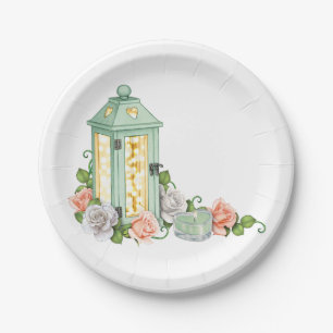 Stunning Green Lantern and Pick Floral Design Paper Plate