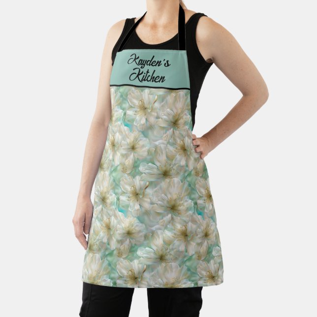 Stunning Green Luxury Pearl Floral Kitchen  Apron (Insitu)
