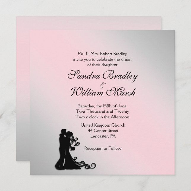 Stunning Grey and Pink Wedding Invitation (Front/Back)