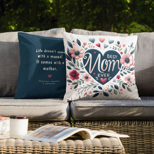 Stunning Heart & Floral 'Best Mum Ever' Cushion