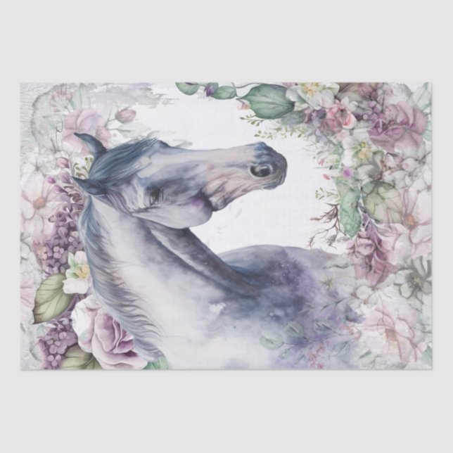 Stunning Horse Grey Floral Tissue Paper (Front)