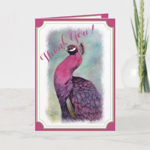 STUNNING HOT PINK PEACOCK THANK YOU CARD