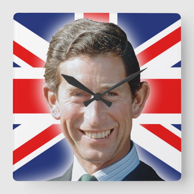 Stunning! HRH Prince Charles Square Wall Clock (Front)