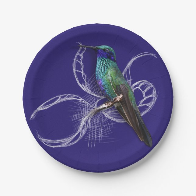 Stunning Hummingbird - personalise by adding name Paper Plate (Front)