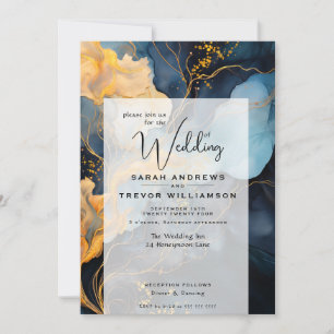 Stunning Indigo Blue and Gold Abstract Invitation