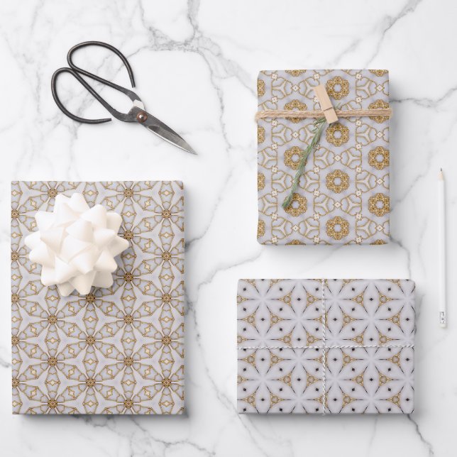 Stunning Ivory and Gold Dazzling Design  Wrapping Paper Sheet (Front)