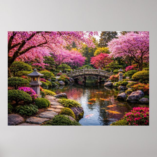 Stunning Japanese Garden & Koi Pond Poster (Front)
