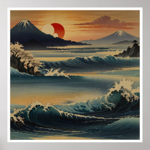 stunning Japanese Mountains Watercolor Wall Art
