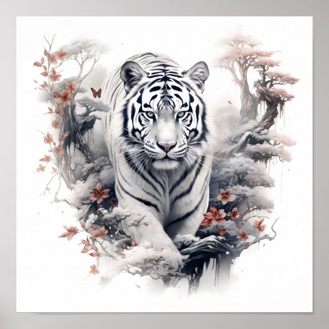 Stunning Japanese style art white tiger print (Front)