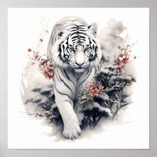 Stunning Japanese style art white tiger print