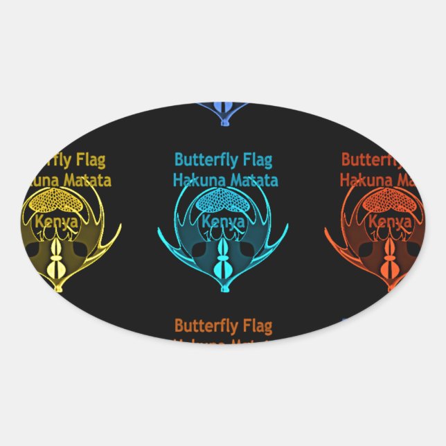 Stunning Kenyan Butterfly Flag Typography Elegant  Oval Sticker (Front)