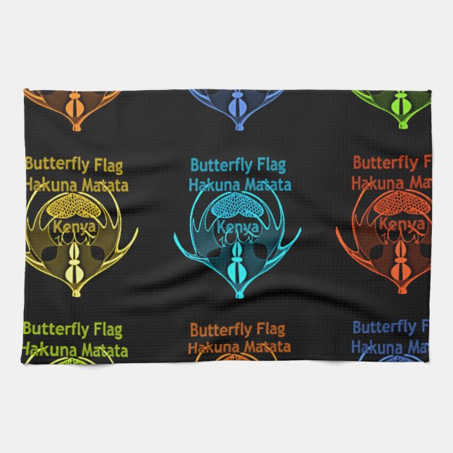 Stunning Kenyan Butterfly Flag Typography Elegant  Tea Towel (Horizontal)