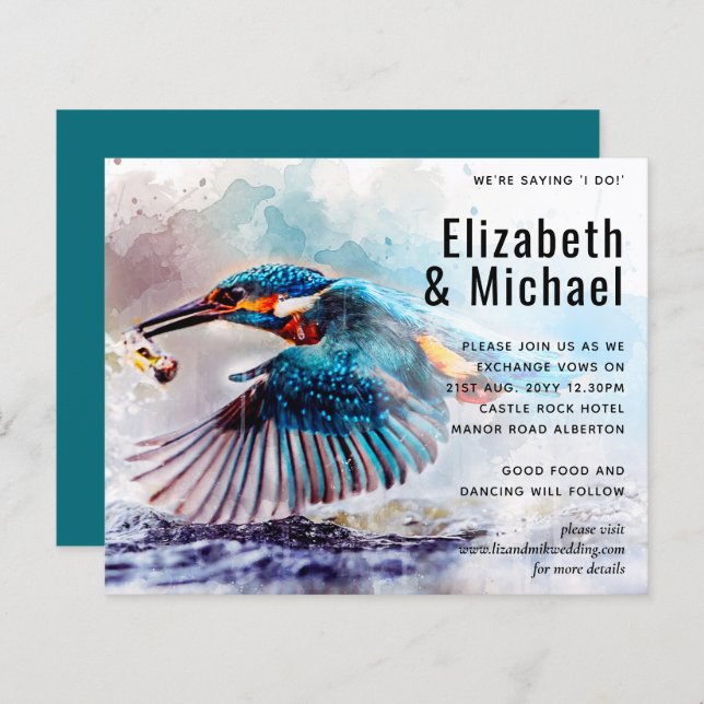 Stunning Kingfisher Bird Budget Wedding Invite (Front/Back)