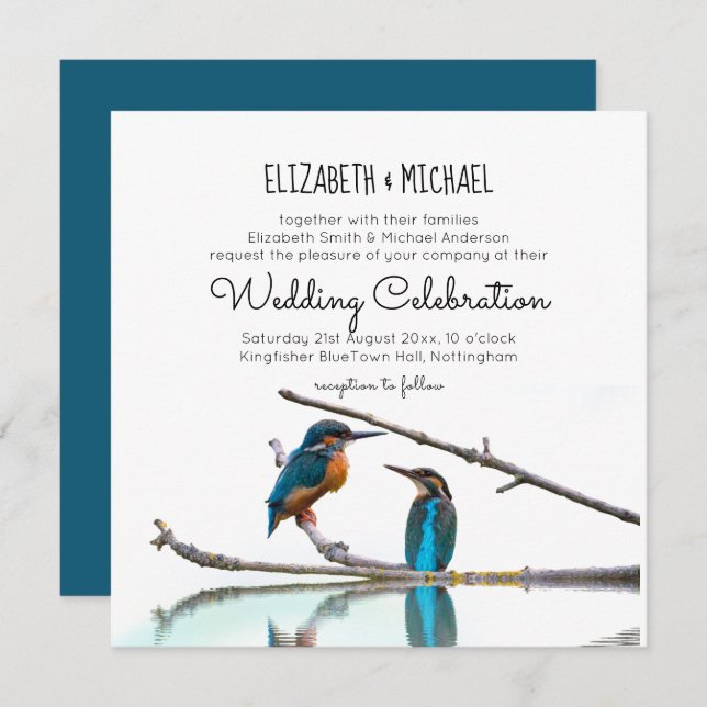 Stunning Kingfisher Dreams Wedding Invitations (Front/Back)