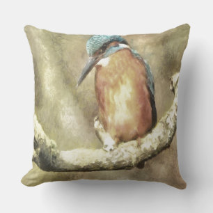 Stunning Kingfisher In Watercolor Cushion