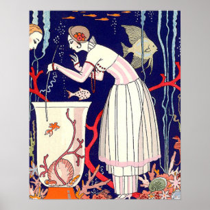 STUNNING LITTLE FISH ,ART DECO BEAUTY FASHION POSTER