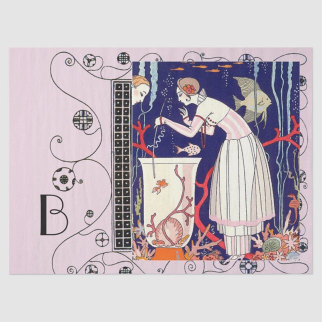 STUNNING LITTLE FISH ,ART DECO BEAUTY FASHION  TISSUE PAPER (Front)