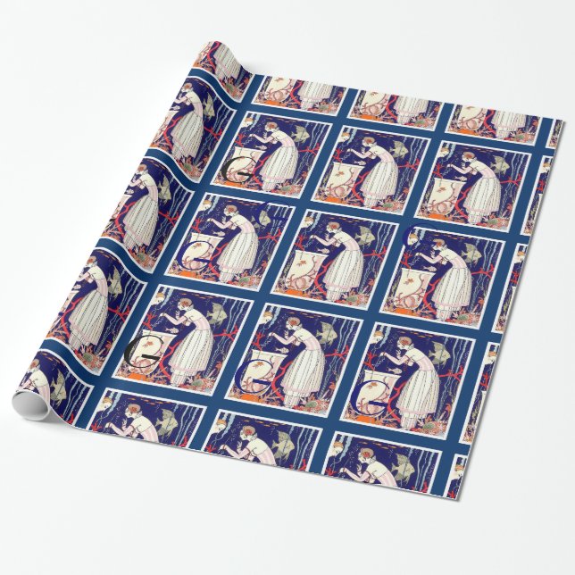 STUNNING LITTLE FISH , ART DECO BEAUTY FASHION WRAPPING PAPER (Unrolled)