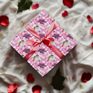 Stunning Love Heart Confetti Custom Photo Wrapping Paper