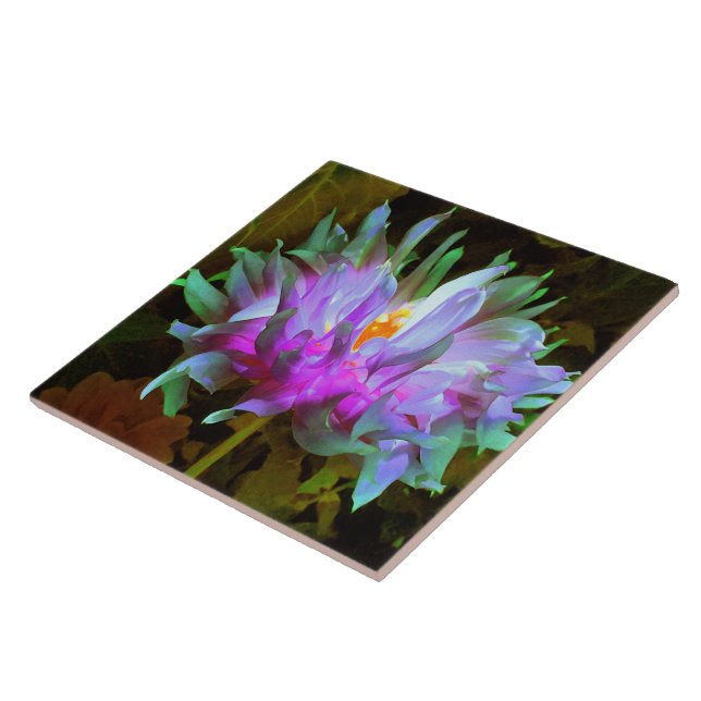 Stunning Magenta and Lime Green Cactus Dahlia Tile (Side)