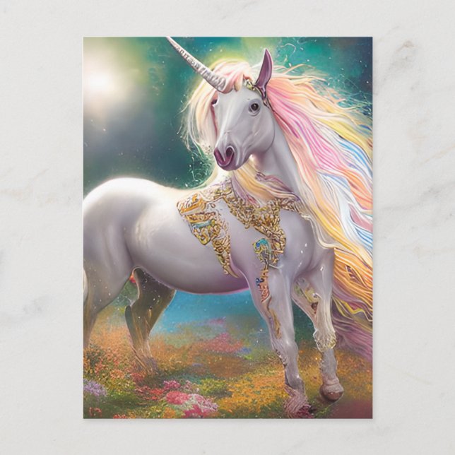Stunning Magical Full Body White Unicorn Postcard (Front)
