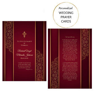 Stunning Maroon Gold Catholic Wedding Prayer Card