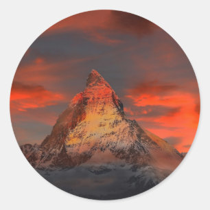 Stunning matterhorn red sky landscape classic round sticker