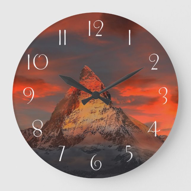 Stunning matterhorn red sky landscape large clock (Front)