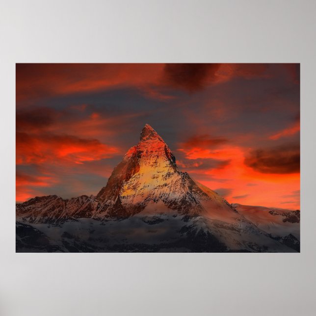 Stunning matterhorn red sky landscape poster (Front)