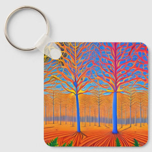 Stunning Modern Art Woodland Forest Key Ring