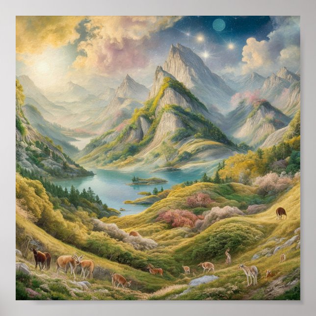 Stunning Mountain Landscape Painting Poster (Front)