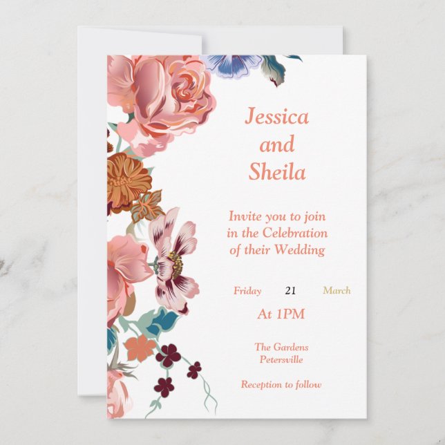 Stunning multicolored flowers Wedding Invitation, Invitation (Front)