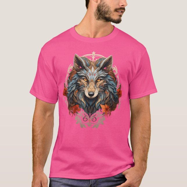 Stunning Nature Wolf Autumn Fall Season Art Noveau T-Shirt (Front)