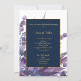 STUNNING NAVY WHITE EUCALYPTUS WEDDING CUSTOM INVITATION