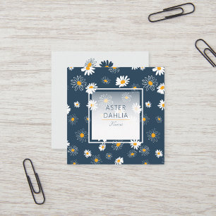 Stunning Navy Yellow White Classic Daisy Flowers Square Business Card
