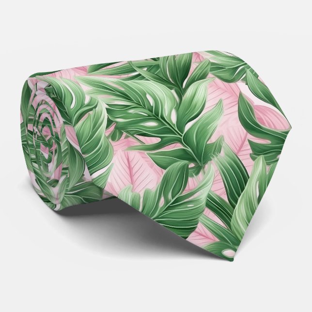 Stunning Neck Tie with Exotic Leaves Pattern (Rolled)