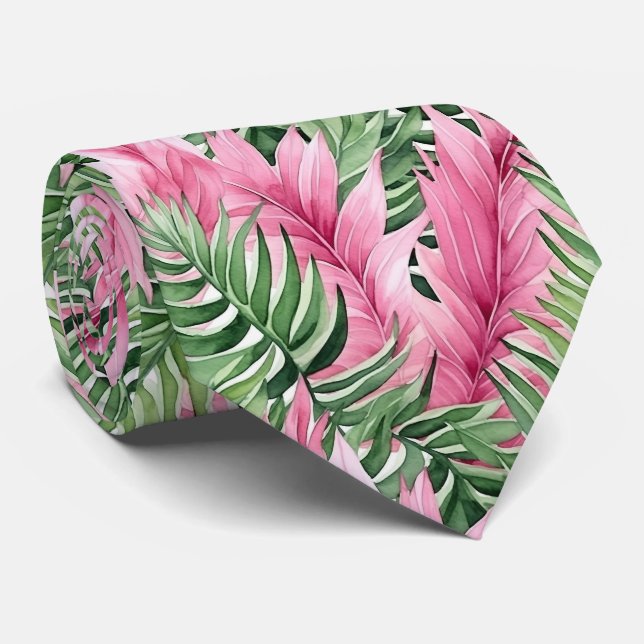 Stunning Neck Tie with Exotic Leaves Pattern (Rolled)