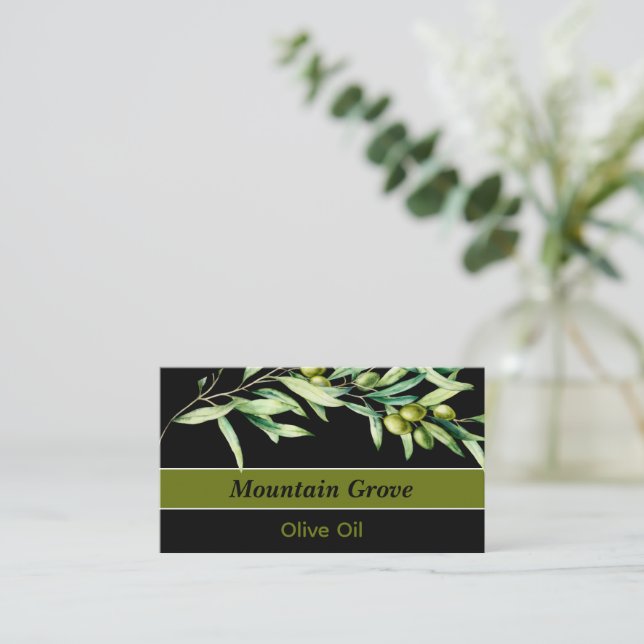 Stunning Olive Branch with Black Background Business Card (Standing Front)