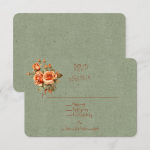 Stunning Orange and Green Floral Wedding Bouquet RSVP Card