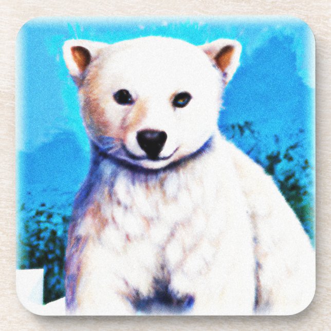 Stunning Painting of a Polar Bear Cub. Buy Now Coaster (Front)