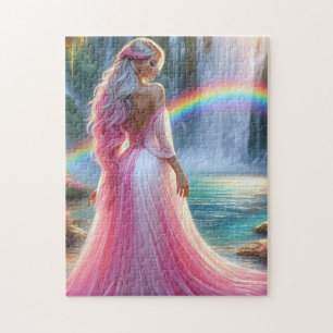 Stunning Pastel pink lady & Rainbow Jigsaw Puzzle