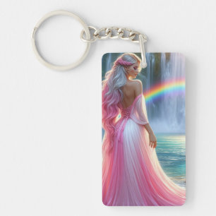 Stunning Pastel pink lady & Rainbow Key Ring