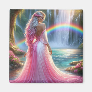 Stunning Pastel pink lady & Rainbow Magnet