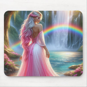 Stunning Pastel pink lady & Rainbow Mouse Pad