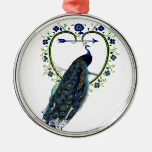 Stunning Peacock and ornate heart flower frame Metal Tree Decoration